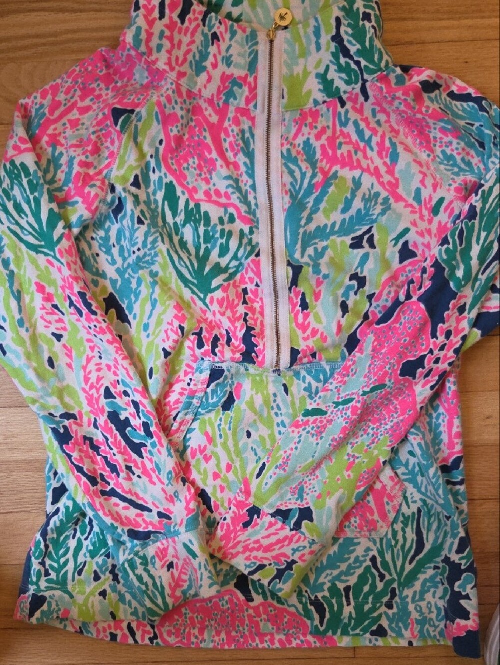 Lilly Pulitzer Lovers Coral Skipper Popover Half Zip Pullover Sweatshirt Medium - Picture 5 of 5